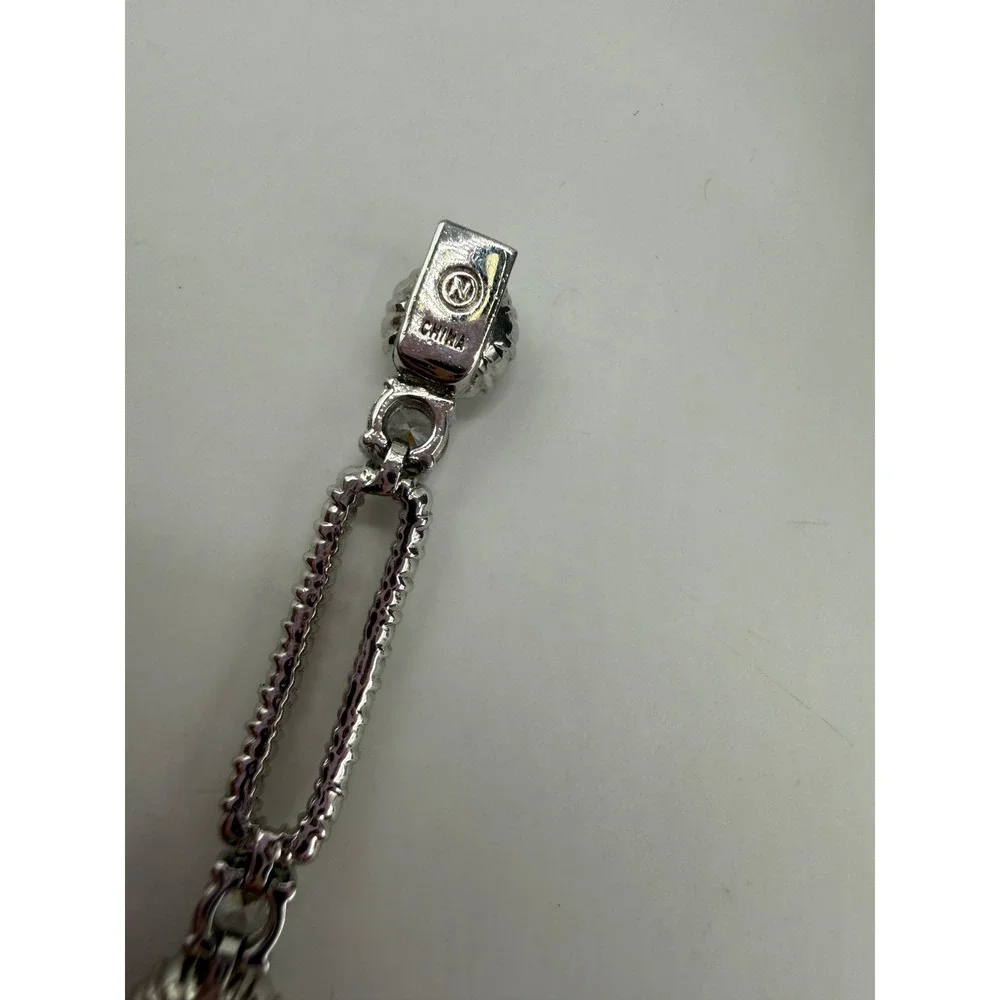 Nadri Silver Tone Cubic Zirconia Radiant Halo Line Bracelet Bridal Statement